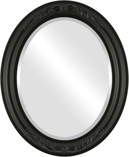 OVALCREST Oval Beveled Wall Mirror for Home Decor - Florence Style - Matte Black - 28" x 24"