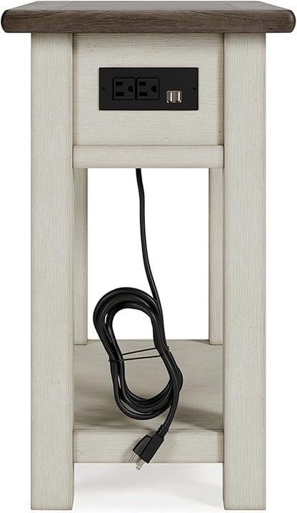 Signature Design by Ashley Bolanburg | Farmhouse Chair-Side End Table – USB Charging Ports, Drawer, Two-Tone Light Brown & Whitewash