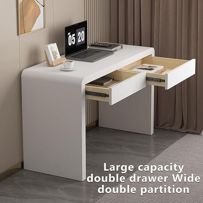 Executive Desk with Drawers, White Computer Desk with Drawers with Three-Layer Lacquered Thick Wooden Board, 47 inch Modern Home Office Desk for Study, Living Room, Bedroom