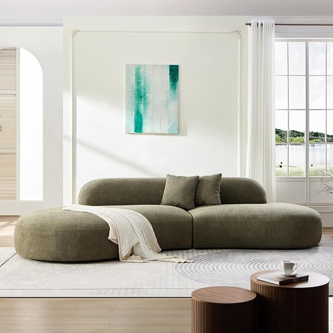 135.4" Oversized Curved Sofa, Modern Minimalist Comfy Sectional Couch, Upholsted Boucle Luxury Sofas Chaise, 6 Seater Modular Couches for Living Room Home Office Apartment(Left Facing,Green)