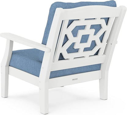 Martha Stewart by POLYWOOD® Chinoiserie Deep Seating Chair in White/Sky Blue
