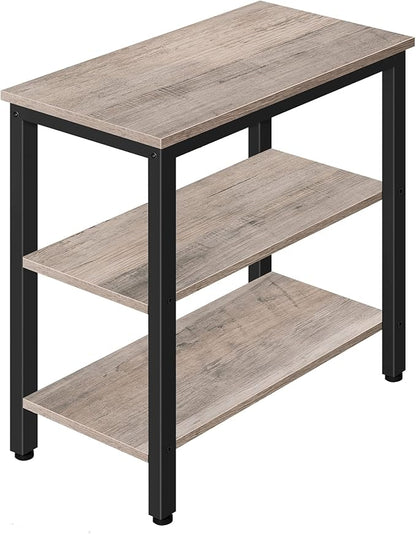 HOOBRO End Table, Simple Rustic Side Table with 3-Tier Storage Shelf, Narrow Nightstand for Small Spaces, Easy Assembly, for Living Room, Bedroom, Metal, Industrial Design, Greige and Black BG14BZ01