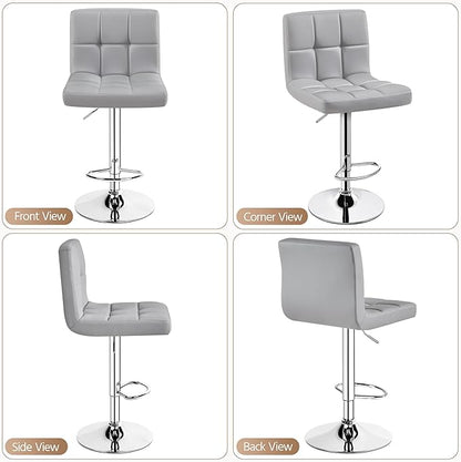 Yaheetech Bar Stools, PU Leather Adjustable Barstools, Modern Counter Stools with Back and Footrest, Counter Height Barstools for Bar, Kitchen, Dining Room, Light Gray