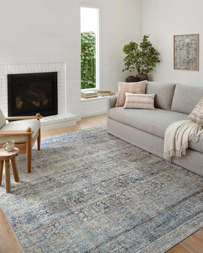 Loloi Amber Lewis Billie Collection, Denim & Blush 6'-0" x 9'-0" Area Rug – Antique & Distressed Accent Rugs for Living Room, Bedroom, Entryway & Hallway, No Shed High Traffic Area Home Decor Rug