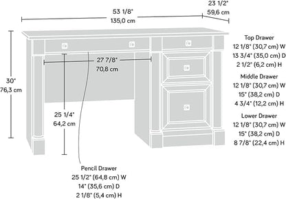 Sauder Palladia Computer Desk with Drawers, Home Office Desk with File Cabinet Storage Drawer, Cable Management, Keyboard Tray, in Vintage Oak finish