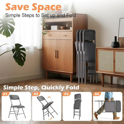 Commercial Grade Folding Chair with Padded Fabric Cushion（16"X16" |Double-hinged Legs Luxury Style|4.5kg Capacity Max Weight 150Kg for Home and Office,Indoor and Outdoor Events (2, PU-Gray)