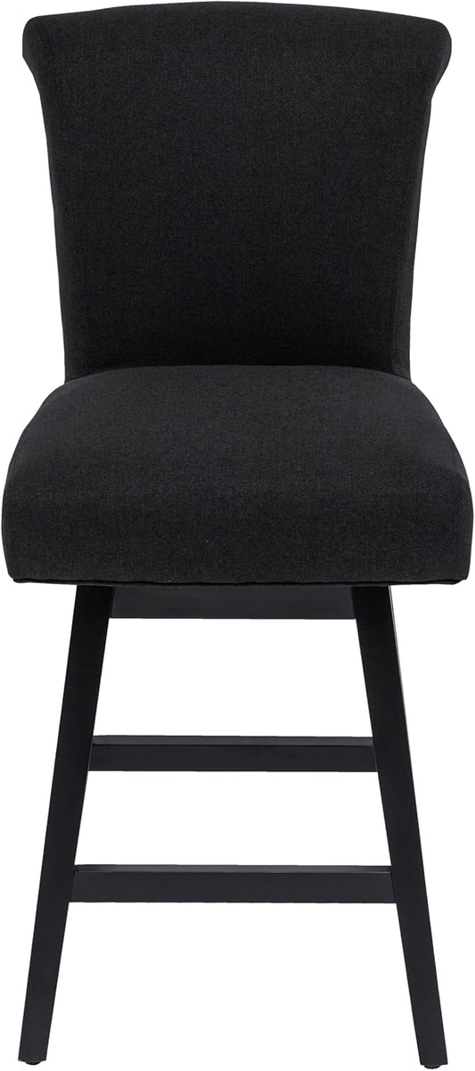Bar Stools Set of 2, 26 Inch Upholstered Barstools with 15.7" High Back and Footrest, Swivel Counter Height Barstools for Kitchen Island Home Bar Performance Fabric Black