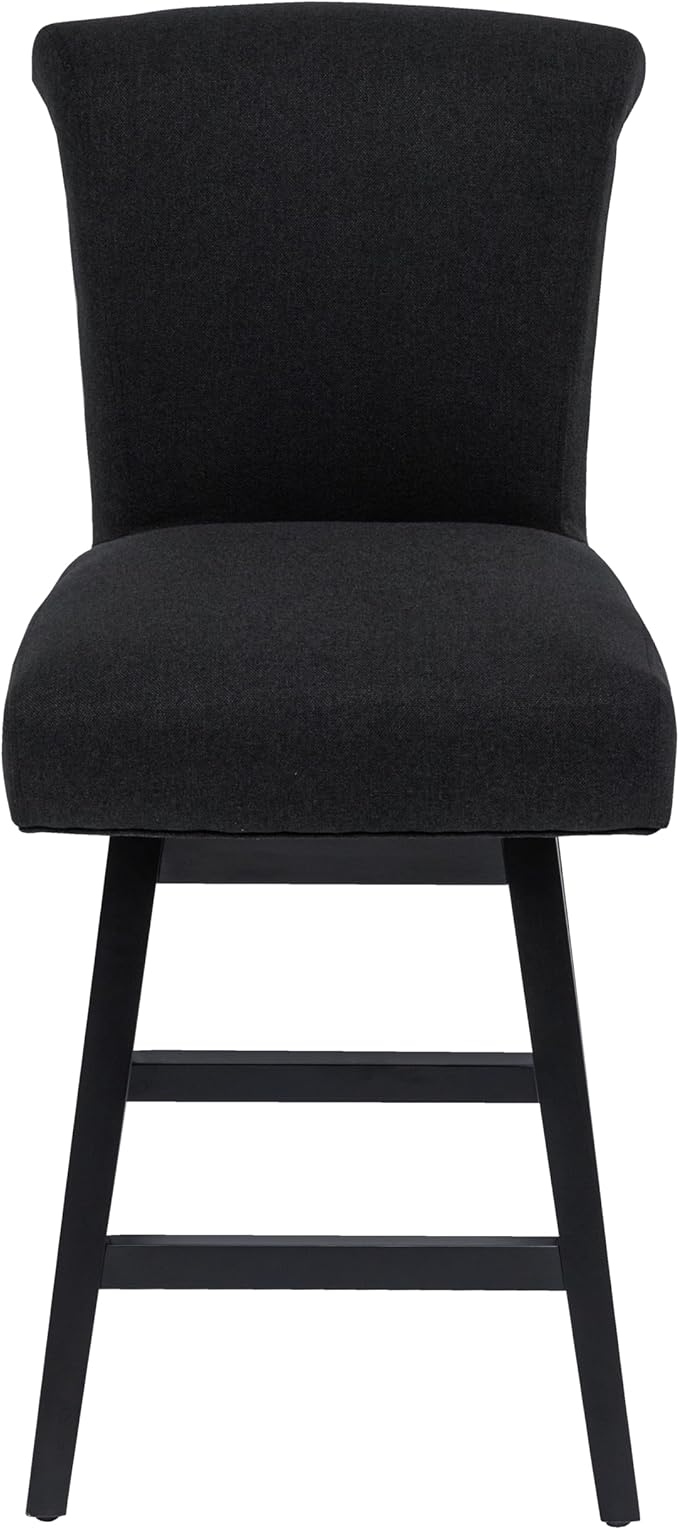 Bar Stool, 26 Inch Upholstered Barstools with 15.7" High Back and Footrest, Swivel Counter Height Barstools for Kitchen Island Home Bar Performance Fabric Black