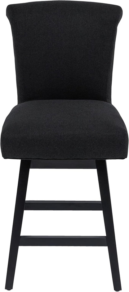 Bar Stools Set of 4, 26 Inch Upholstered Barstools with 15.7" High Back and Footrest, Swivel Counter Height Barstools for Kitchen Island Home Bar Performance Fabric Black
