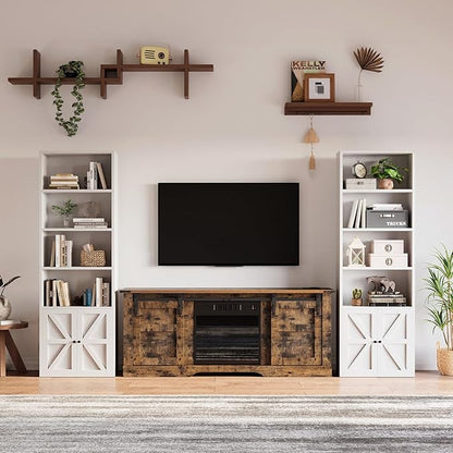 MXV 6 Tier 71" Tall Wooden Bookshelf&Bookcase with Doors, Storage Shelves Organizer, Floor Standing Modern Display Cabinet Shelves, Home Decor Furniture for Home Office, Living Room, Bedroom, White