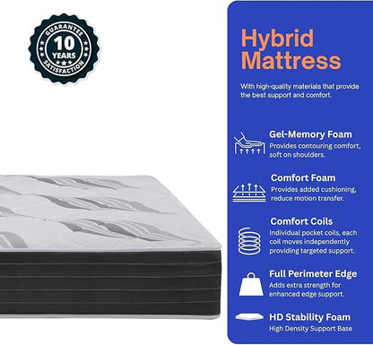 Roam 2.0 RV 12" Hybrid Mattress with Gel Memory Foam, RV Short Full 48x74 Mattress, Luxury Medium Feel Made in USA