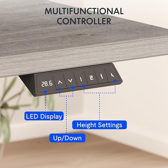 FLEXISPOT EN2 Whole-Piece Standing Desk with Clamp Power Strip, 48 x 24 Electric Stand Up Height Adjustable Desk with Cable Management (White Frame + 48" Gray Wood Grain Desktop, 2 Packages)