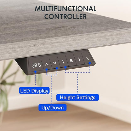 FLEXISPOT EN2 Whole-Piece Standing Desk with Clamp Power Strip, 48 x 30 Electric Stand Up Height Adjustable Desk with Cable Management (White Frame + 48" Gray Wood Grain, 2 Packages)