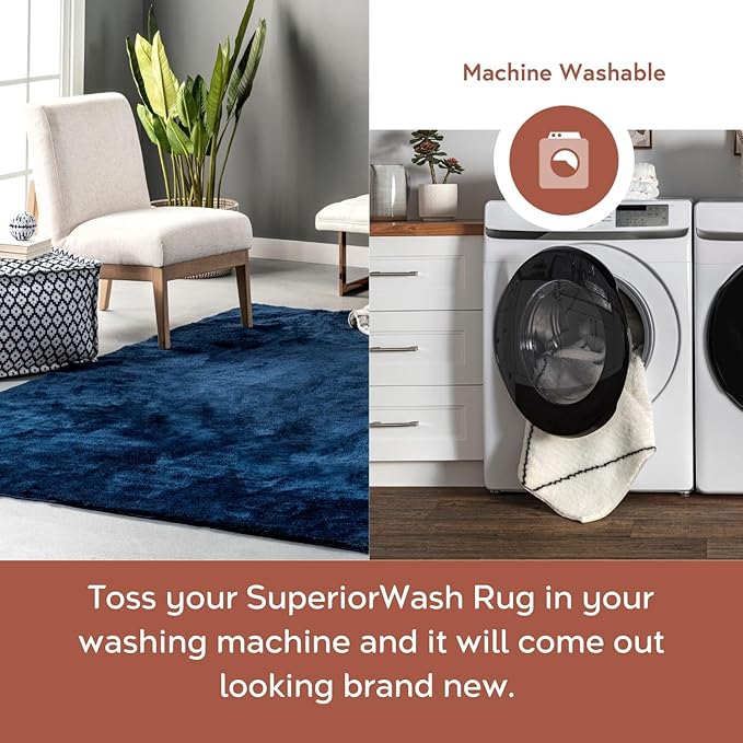 nuLOOM 6' Round Cozy Plush SuperiorWash Area Rug, Machine Washable, Non-Slip, Soft Fluffy Shag Carpet for Living Room Bedroom Kids Room Nursery Home Decor, Loni Navy
