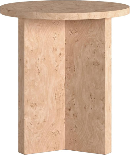 Henn&Hart 20" Scandinavian Round Wooden End Table, Side Table, Nightstand with X-Base for Living Room, Office, Family Room, or Bedroom, Blond Burl