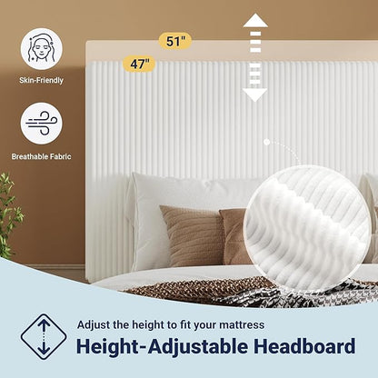 Allewie King Size Upholstered Bed Frame with Vertical Channel Tufted Headboard, Soft Corduroy Fabric Platform Bed, Strong Wooden Slats Support, Easy Assembly, No Box Spring Needed, White