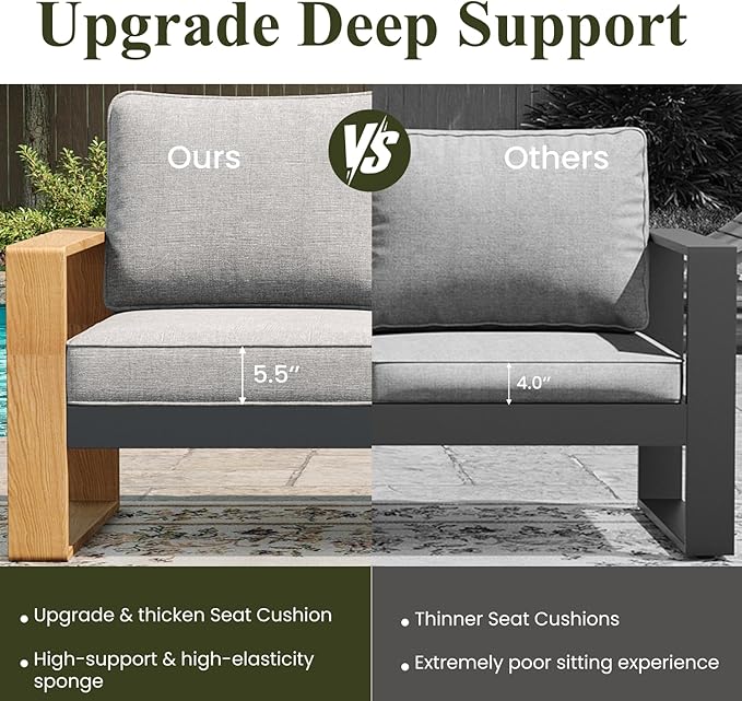 LayinSun Aluminum Patio Furniture Set 2 Chair, Oversized Seat with Hight Back, Outdoor Conversation Sets for Porch, Balcony, Deck