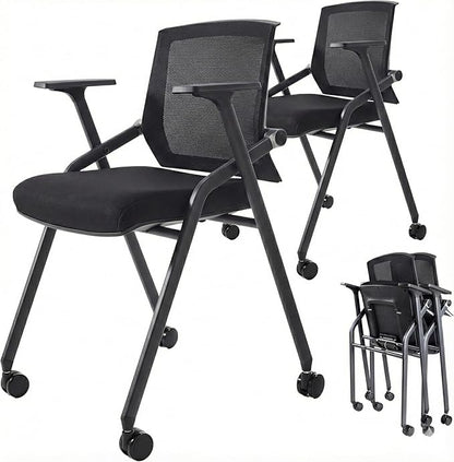 30 Pack Stackable Conference Room Chairs with Paddle Folding Office Chair Foldable Desk Chair Mesh Back and Arms for Conference Meeting Guest Reception Home Office Training Room Chair Black