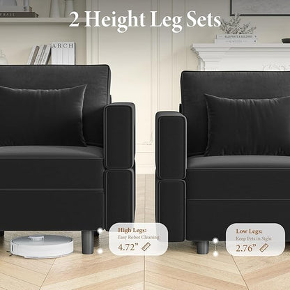 Vesgantti Sectional Couches with Storage Seats, 92" L Shaped Convertible Modular Sectional Sofa, 5 Seat & 1 Ottoman Velvet Storage Chaises Deep Seat Couch for Living Room, Bedroom, Apartment, Black