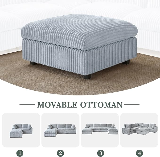 Modular Sectional Couches for Living Room, Comfy Cloud Couch Ottoman, Plush Deep Seat Sleeper Sofa with Removable Cover, Gray