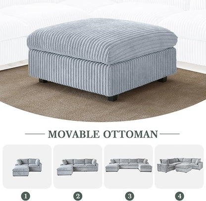 Modular Sectional Couches for Living Room, Comfy Cloud Couch Ottoman, Plush Deep Seat Sleeper Sofa with Removable Cover, Gray