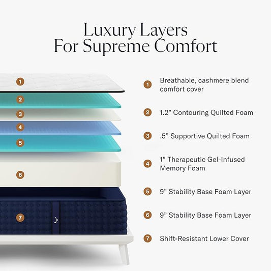 DreamCloud 12" King Mattress - Luxury Gel Memory Foam - 365 Night Trial - Premium Pressure-Relieving Layers - Forever Warranty - CertiPUR-US® Certified