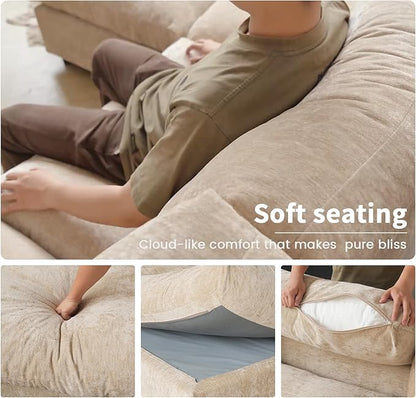 Cloud Couch Modular Sectional Sofa,134" L Shaped Couch, Oversized Convertible Wide Seater,4 Seater with Ottoman for Living Room Set, Covers Washable&Replaceable,Khkai