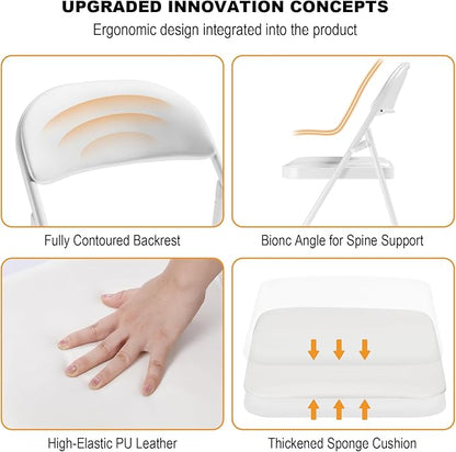 12 Pack White Folding Chairs with Padded Cushion and Back, Portable Stackable Commercial Metal Foldable Chairs with Steel Frame for Home Events Office Wedding Party, 350lbs Capacity