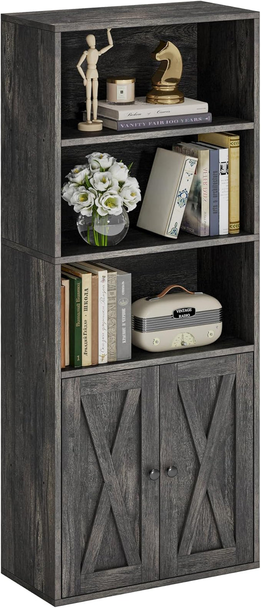 IRONCK Industrial Bookshelves and Bookcases with Doors 11.8 in Depth Floor Standing 5 Shelf Display Storage Shelves Bookcase Home Decor Furniture for Home, Office, Living Room, Bedroom