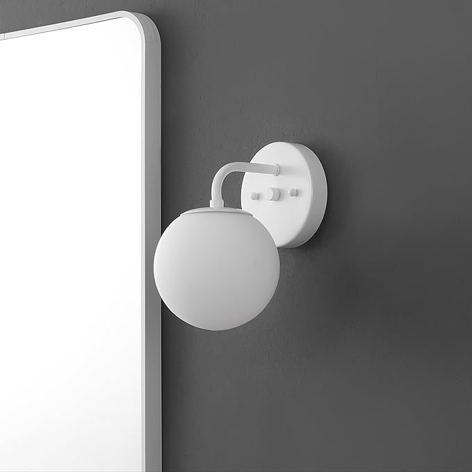 JONATHAN Y JYL3534D Louis Parisian Globe 5.75" 1-Light Metal/Frosted Glass Modern Contemporary LED Vanity Light Midcentury, Glam, Transitional, Bathroom, Powder Room, Dressing Room, Bedroom, White