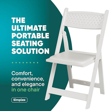 SIMPLEX White Stackable Folding Chairs with Padded Seat & Mesh Back, Padded Indoor/Outdoor Folding Chair, Lightweight Foldable Chairs, Weight Capacity 800LBs (12 Pack)
