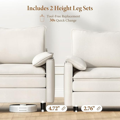 Vesgantti 101" V-Shaped Corner Couch Sectional, 7 Seat Customizable Modular Cloud Couches with Movable Ottoman, Chenille Deep Seat Sofa Set with Chaise for Living Room, Bedroom and Apartment, White