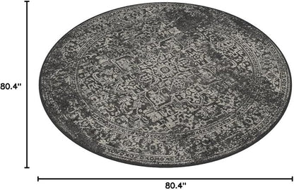 SAFAVIEH Evoke Collection 6'7" Round Grey/Ivory EVK256D Oriental Distressed Non-Shedding Dining Room Entryway Foyer Living Room Bedroom Area Rug