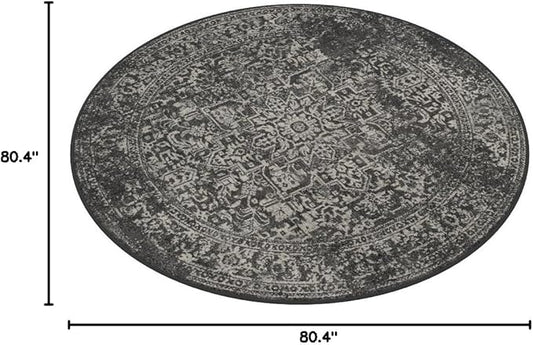 SAFAVIEH Evoke Collection 6'7" Round Grey/Ivory EVK256D Oriental Distressed Non-Shedding Dining Room Entryway Foyer Living Room Bedroom Area Rug