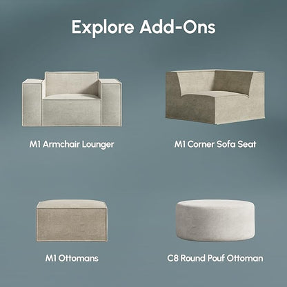ROVE LAB M1 Modular Sectional Sofa with Ottoman, Sofa in a Box, PetFriendly Modular Couch, Spill-Resistant,Sustainable, Stylish, Modern Sectional Couch for Living Room with SmartFoam Comfort
