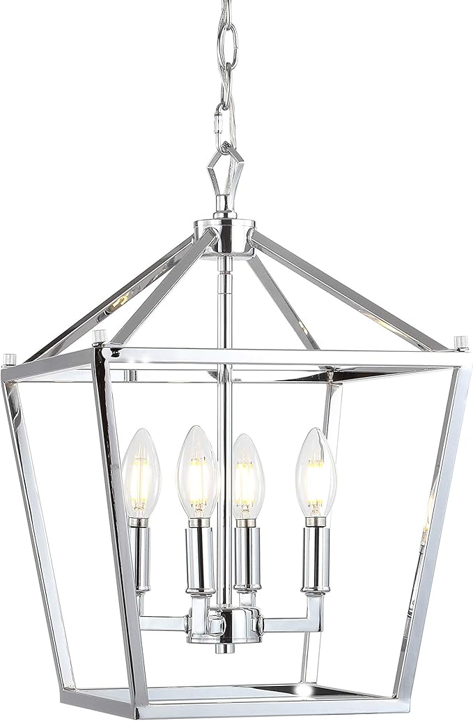 JONATHAN Y JYL7436C Pagoda Lantern Dimmable Adjustable Metal LED Pendant Classic Traditional Farmhouse Dining Room Living Room Kitchen Foyer Bedroom Hallway, 12 in, Chrome
