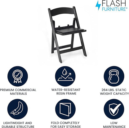 Flash Furniture Hercules Kids Black Resin Folding Chair with Black Vinyl Padded Seat