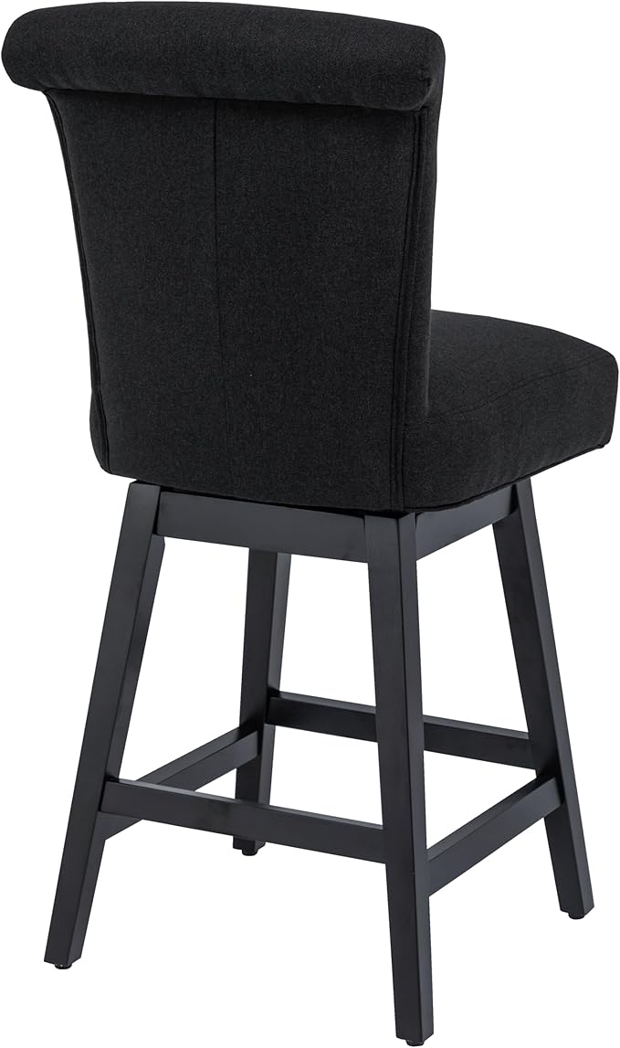 Bar Stools Set of 2, 26 Inch Upholstered Barstools with 15.7" High Back and Footrest, Swivel Counter Height Barstools for Kitchen Island Home Bar Performance Fabric Black