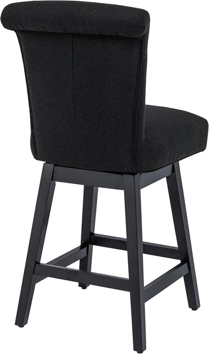 Bar Stools Set of 2, 26 Inch Upholstered Barstools with 15.7" High Back and Footrest, Swivel Counter Height Barstools for Kitchen Island Home Bar Performance Fabric Black
