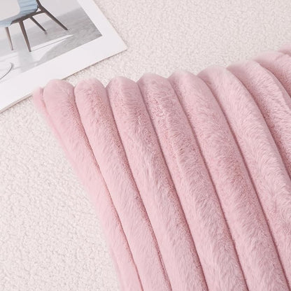 Pallene Faux Fur Plush Throw Pillow Covers 22x22 Set of 2, Luxury Soft Fluffy Striped Decorative Pillow Covers for Sofa, Couch, Living Room, Blush Pink