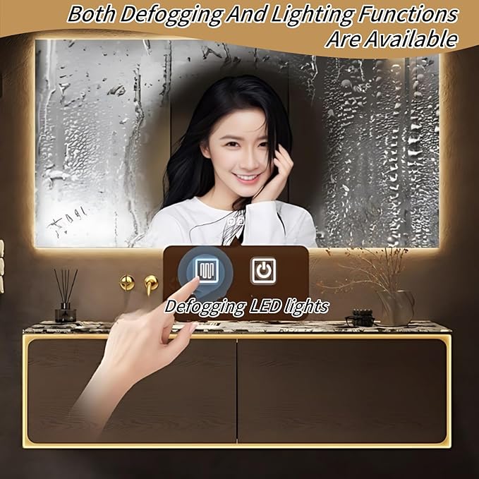 48IN Bathroom Vanity Set with a Single Sink - Embedded Sensor Light Strip & Large Capacity Floating Cabinet | Modern Bathroom Vanities with Defogging Mirror Surface & LED Lighting (Mirror Cabinet)