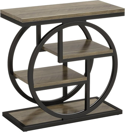 Tribesigns End Table for Living Room, 4-Tier Narrow Side Table with Storage Shelves, Industrial Bedside Table for Bedroom, Wood Small Sofa Side Table with Geometric Metal Frame (1 PC, Grey)