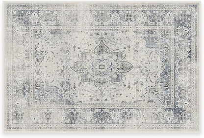 RUGGABLE Washable Vintage Area Rug – Sarrah Blue Quartz 2x3, Stain-Resistant, Non-Slip – Small Machine Washable Rugs for Living Room, Bedroom, Hallway, Entryway & Bathroom–with Cushioned Pad