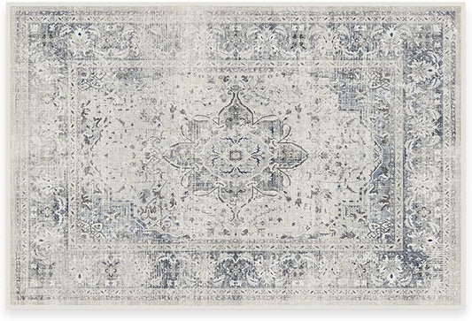 RUGGABLE Washable Vintage Area Rug – Sarrah Blue Quartz 2x3, Stain-Resistant, Non-Slip – Small Machine Washable Rugs for Living Room, Bedroom, Hallway, Entryway & Bathroom–with Cushioned Pad