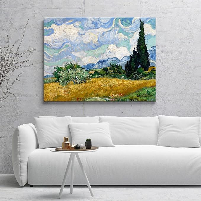 Wieco Art Wheat Field with Cypresses by Van Gogh Famous Oil Paintings Reproduction Extra Large Modern Gallery Wrapped Landscape Giclee Canvas Prints Artwork on Canvas Wall Art for Home Decorations