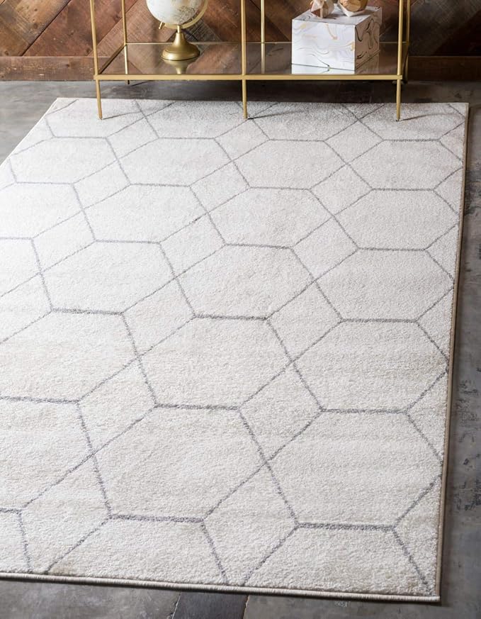 Unique Loom Trellis Frieze Collection Area Rug - Geometric (6' 1" x 9', Ivory/ Gray)