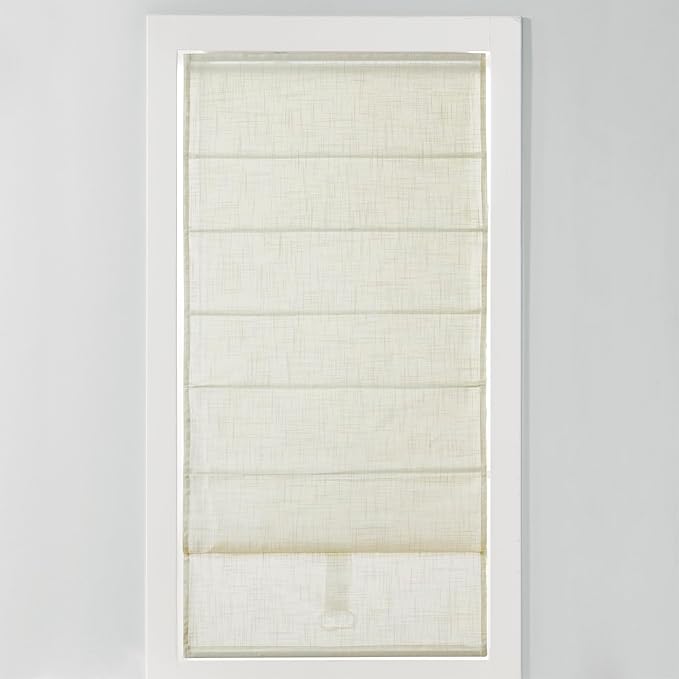 Madison Park Kyler Cordless Roman Shades - Single Panel, Lightweight Linen Blend Fabric, Natural Design, Easy Installation, Light Filtering Window Blind, Bedroom, Living Room Decor 31"W x 64"L Ivory