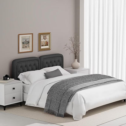 Tufted Upholstered Headboard King Size, Button Adjustable Height King Head Board Only, Sturdy and Durable Solid Wood with Nailhead Trim Headboards, Ideal for Bedroom, Dorm, Guest Room,Black
