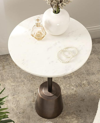 Kate and Laurel Tira Round Side Table, 14 x 14 x 24, White and Bronze, Decorative Pedestal Style End Table for Use as a Bedroom Nightstand or Living Room Accent