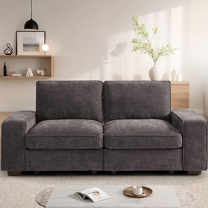 TEKAMON 73" Modular Sofa Couch with Seat Storage, Comfy 2-Seater Chenille Fabric Loveseat Sofa for Living Room, Office, RV, Apartment W/Deep Seat, Wide Arms, USB, Side Pockets, Washable Cover(DkGrey)